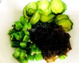 塩酒粕入り海苔の佃煮で♪オクラ胡瓜モズク作り方6写真