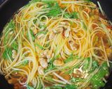 あさりの水煮缶と水菜のスープパスタ作り方7写真
