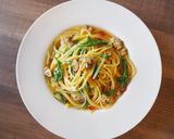あさりの水煮缶と水菜のスープパスタ作り方8写真