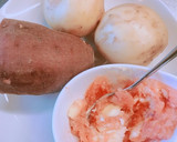 素揚げじゃがいもとさつまいもの明太バター作り方1写真