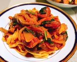フランクフルトと茄子のトマトパスタ作り方11写真