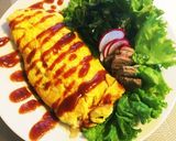 男子飯ステーキインオムライス作り方7写真