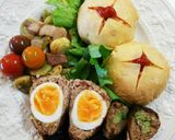 お弁当(6/19)半熟茹で玉子入りバーグ作り方1写真
