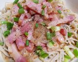 お蕎麦とベーコンの胡麻ドレパスタ風作り方4写真