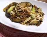 なすと挽肉と素麺の炒め物(チャンプル風)作り方5写真