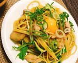 水菜と鶏もも肉の和風パスタ作り方8写真