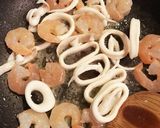 *イカとエビの たらこクリームパスタ*作り方3写真