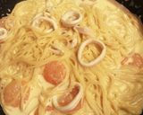 *イカとエビの たらこクリームパスタ*作り方7写真