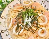 *イカとエビの たらこクリームパスタ*作り方9写真