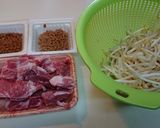 豚肩ロースと納豆もやしのわさび醤油炒め作り方1写真