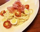 生ハムとうずら卵のクリームパスタ作り方6写真