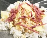 鮭フレークとハムとチーズのラップおにぎり作り方1写真