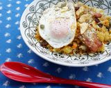 私流、激悪飯　ベーコンカレー焼き飯作り方1写真