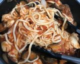 ワンパン★ナスと鶏肉のトマトうどん作り方4写真