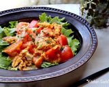 レンジで簡単!豚肉とコーンのソース炒め丼作り方8写真