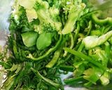 グリーン野菜と桜エビ和からし和え作り方1写真