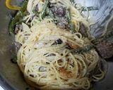 牛肉といんげんカルボナーラ風作り方6写真