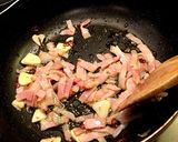 ベーコン水菜ミニトマト入ペペロンチーノ作り方2写真