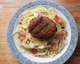 ハンバーグをトッピン具のペペロンチーノ♪作り方2写真