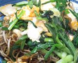 サッと作れ美味ニラ卵と日本蕎麦の焼きそば作り方12写真