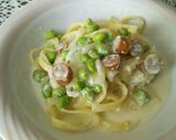 枝豆とソーセージのクリームフェットチーネ作り方6写真