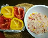 蓮根と挽き肉のパプリカカップ焼き作り方3写真
