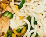 野菜たくさんの鶏肉のあまから焼きうどん作り方3写真