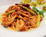アスパラとしめじの鯖缶トマトパスタ作り方9写真