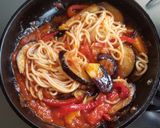 茄子とパプリカのトマトパスタ作り方9写真