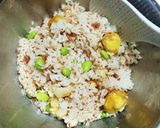 鶏そぼろベース☆栗と枝豆。混ぜご飯作り方3写真
