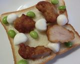 唐揚げ×ﾓｯﾂｧﾚﾗ×枝豆のトースト作り方3写真