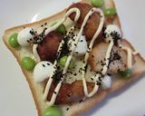 唐揚げ×ﾓｯﾂｧﾚﾗ×枝豆のトースト作り方4写真