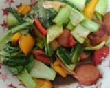 チンゲン菜と赤、黄パプリカネギの野菜炒め作り方2写真