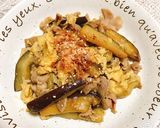 鰹節をふわっとかけた豚肉で茄子卵炒め♡作り方6写真