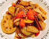 根菜、キノコ、豚ロースの秋の甘酢炒め♡♡作り方13写真