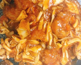 一人暮らしの唐揚げきのこのミートソース丼作り方8写真
