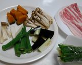 油なしで簡単ヘルシー☆秋野菜の豚バラ巻き作り方1写真