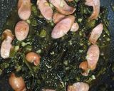 頂き物で作る！高菜とソーセージのパスタ作り方6写真
