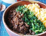 鶏そぼろと炒り卵と大根の葉っぱの三色丼作り方7写真
