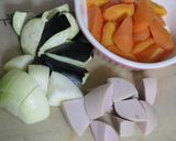 野菜ゴロゴロ魚肉ソーセージケチャップ炒め作り方1写真