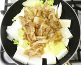 すき焼きの味！豚ばら豆腐白菜白葱で肉豆腐作り方8写真