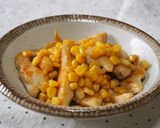 コーンとむね肉のバターポン酢炒め♪作り方5写真