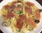 生ハムとしめじと大根葉のクリームパスタ作り方3写真