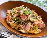 しめじとベーコンのにんにく醤油パスタ作り方6写真
