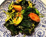 プロテインバーと黒キャベツと豆苗の卵とじ作り方6写真