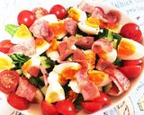 塩麹漬け卵とベーコンわさび菜のサラダ作り方10写真