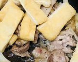 豚コマ切れ肉のスキ焼風あまから焼きうどん作り方3写真