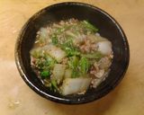 簡単昼食　白菜しめじ豚肉の牡蠣油炒め丼作り方8写真