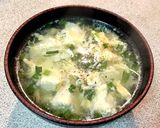 玉ねぎとニラ、木綿豆腐の中華卵スープ作り方5写真
