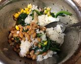納豆とかき菜の胡麻和えのまぜご飯作り方4写真
